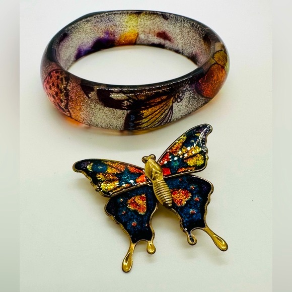 Vintage Butterfly Brooch & Bangle Bracelet - Picture 3 of 11